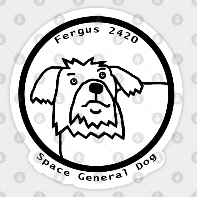 Portrait of Space General Fergus the Dog Outline Sticker by ellenhenryart